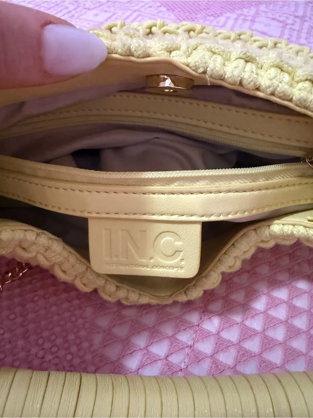 INC International Concepts Pale Yellow Woven Hobo Bag